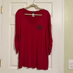 Harley-Davidson Women's Long Sleeve V-Neck Top in Red